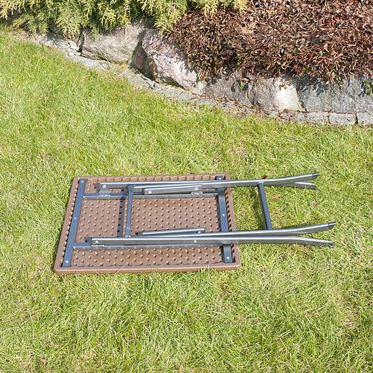 STÓŁ CATERINGOWY OGRODOWY SKŁADANY 62 x 62 o wzorze rattanu - stół składany 62 x 62 brązowy - obrazek 3