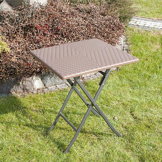 STÓŁ CATERINGOWY OGRODOWY SKŁADANY 62 x 62 o wzorze rattanu - stół składany 62 x 62 brązowy - obrazek 4