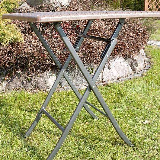 STÓŁ CATERINGOWY OGRODOWY SKŁADANY 62 x 62 o wzorze rattanu - stół składany 62 x 62 brązowy - obrazek 5