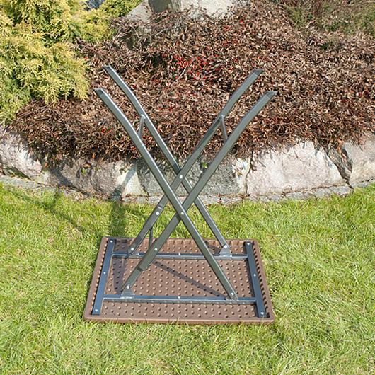 STÓŁ CATERINGOWY OGRODOWY SKŁADANY 62 x 62 o wzorze rattanu - stół składany 62 x 62 brązowy - obrazek 7