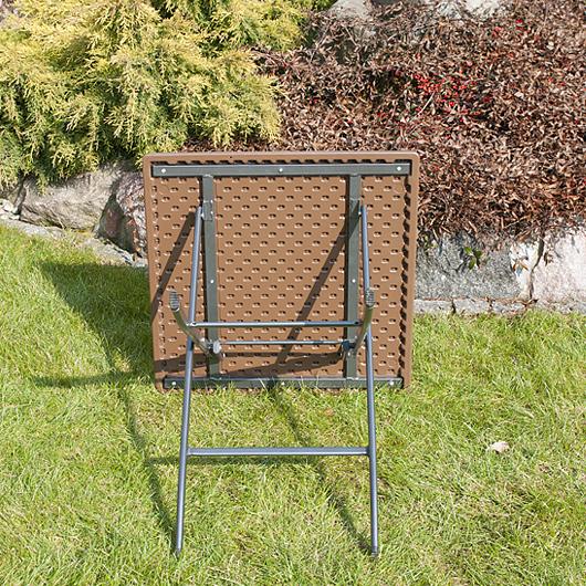 STÓŁ CATERINGOWY OGRODOWY SKŁADANY 62 x 62 o wzorze rattanu - stół składany 62 x 62 brązowy - obrazek 9