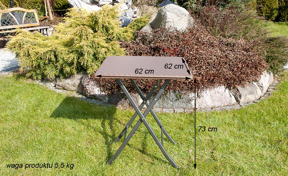 STÓŁ CATERINGOWY OGRODOWY SKŁADANY 62 x 62 o wzorze rattanu - stół składany 62 x 62 brązowy - obrazek 10