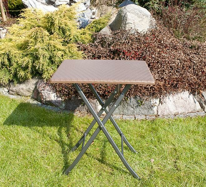 STÓŁ CATERINGOWY OGRODOWY SKŁADANY 62 x 62 o wzorze rattanu - stół składany 62 x 62 brązowy