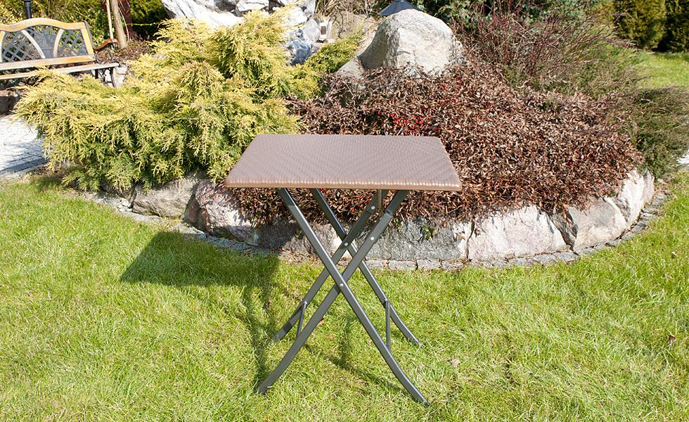 STÓŁ CATERINGOWY OGRODOWY SKŁADANY 62 x 62 o wzorze rattanu - stół składany 62 x 62 brązowy