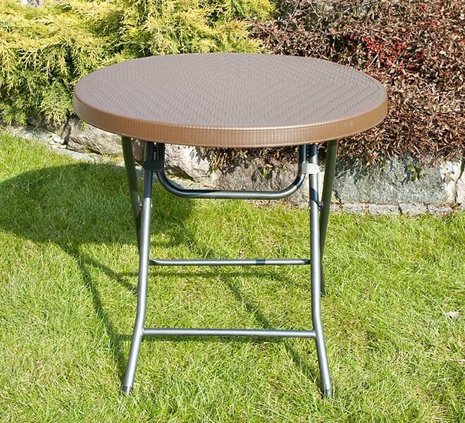 STÓŁ CATERINGOWY OGRODOWY SKŁADANY okrągły śr. 80 cm o wzorze rattanu - stół składany okrągły śr. 80 cm brązowy