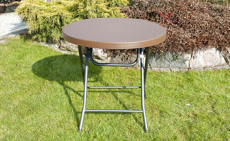 STÓŁ CATERINGOWY OGRODOWY SKŁADANY okrągły śr. 80 cm o wzorze rattanu - stół składany okrągły śr. 80 cm brązowy