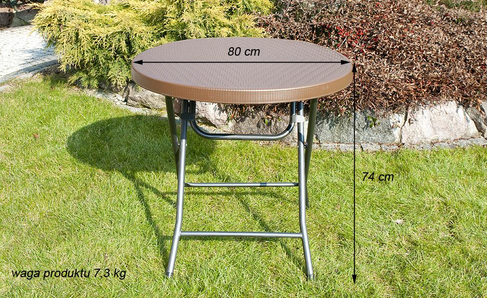 STÓŁ CATERINGOWY OGRODOWY SKŁADANY okrągły śr. 80 cm o wzorze rattanu - stół składany okrągły śr. 80 cm brązowy - obrazek 2