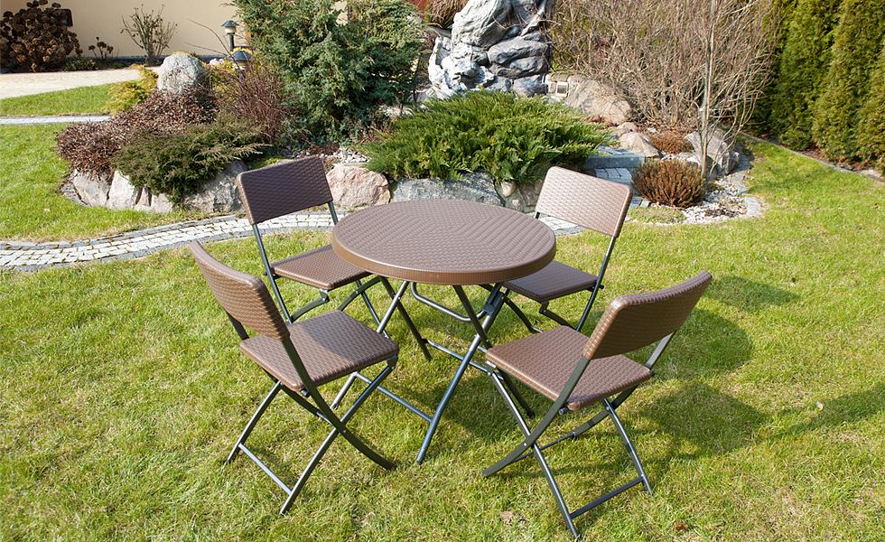 STÓŁ CATERINGOWY OGRODOWY SKŁADANY okrągły śr. 80 cm o wzorze rattanu - stół składany okrągły śr. 80 cm brązowy - obrazek 3