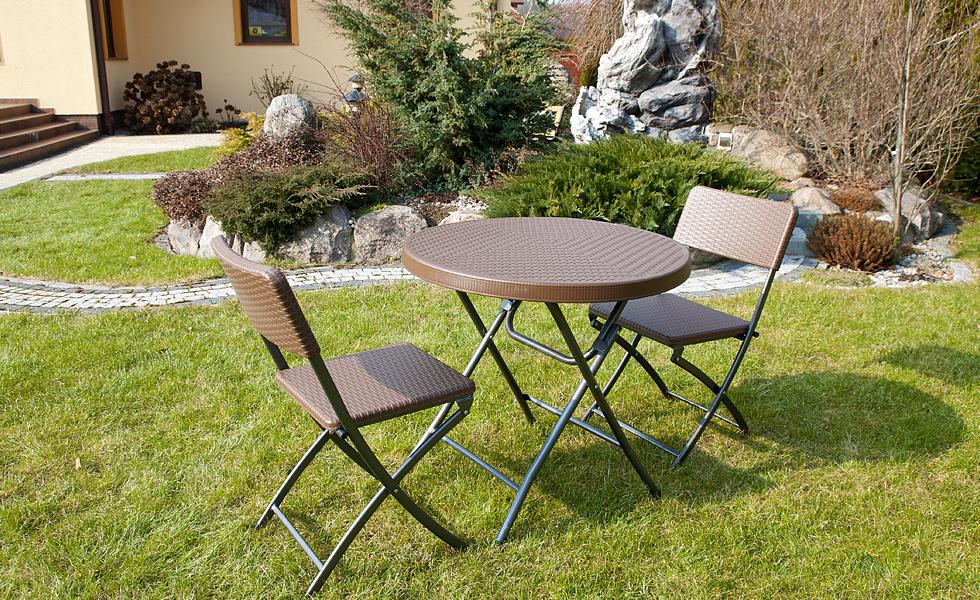 STÓŁ CATERINGOWY OGRODOWY SKŁADANY okrągły śr. 80 cm o wzorze rattanu - stół składany okrągły śr. 80 cm brązowy - obrazek 4