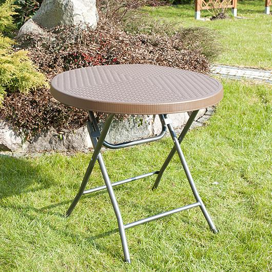 STÓŁ CATERINGOWY OGRODOWY SKŁADANY okrągły śr. 80 cm o wzorze rattanu - stół składany okrągły śr. 80 cm brązowy - obrazek 5