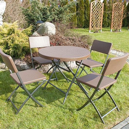 STÓŁ CATERINGOWY OGRODOWY SKŁADANY okrągły śr. 80 cm o wzorze rattanu - stół składany okrągły śr. 80 cm brązowy - obrazek 10