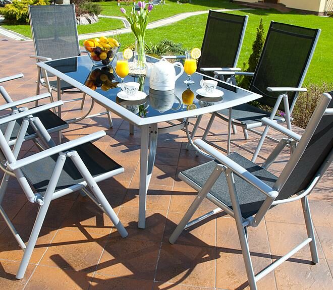 MEBLE OGRODOWE aluminiowe ZESTAW OGRODOWY verona srebrno-czarny - zestaw VERONA srebrno-czarny