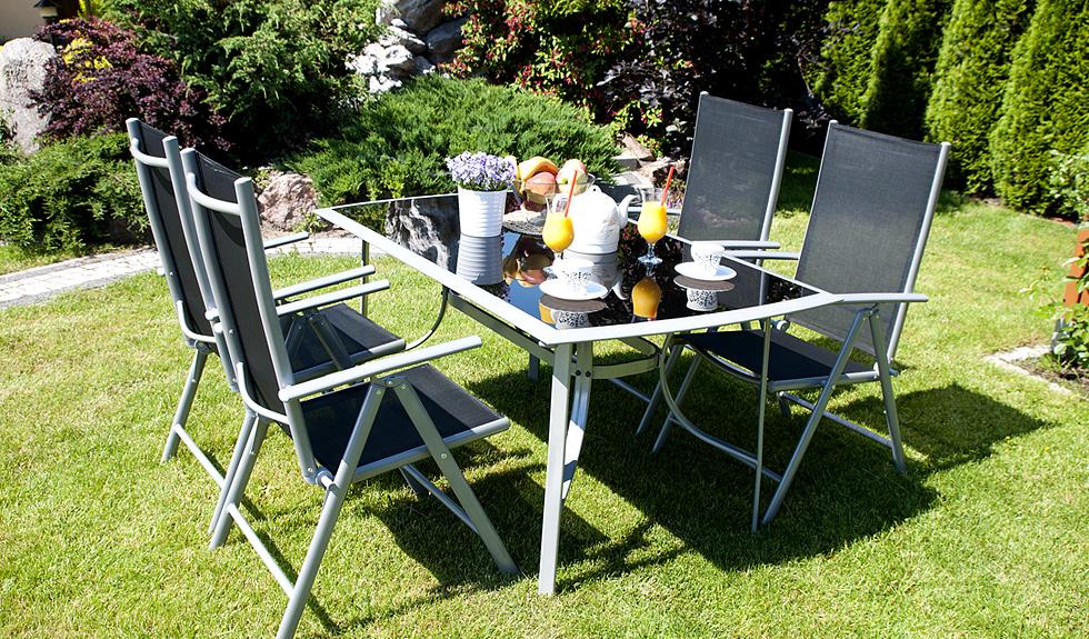 MEBLE OGRODOWE aluminiowe ZESTAW Verona srebrno-czarny 4 krzesła - zestaw VERONA srebrno-czarny 4 krzesła - obrazek 4