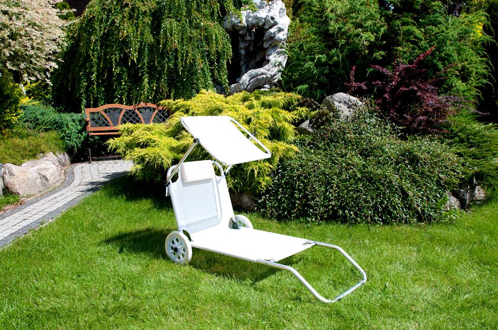 Leżak plażowy na kółkach ogrodowy z daszkiem kolor ECRU - leżak na kółkach ecru - obrazek 8