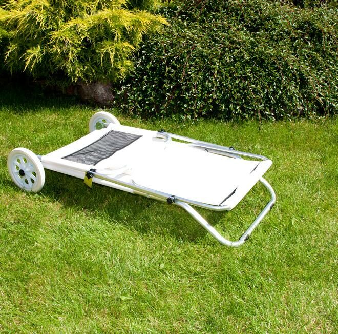 Alternative view of Leżak plażowy na kółkach ogrodowy z daszkiem kolor ECRU  - leżak na kółkach ecru