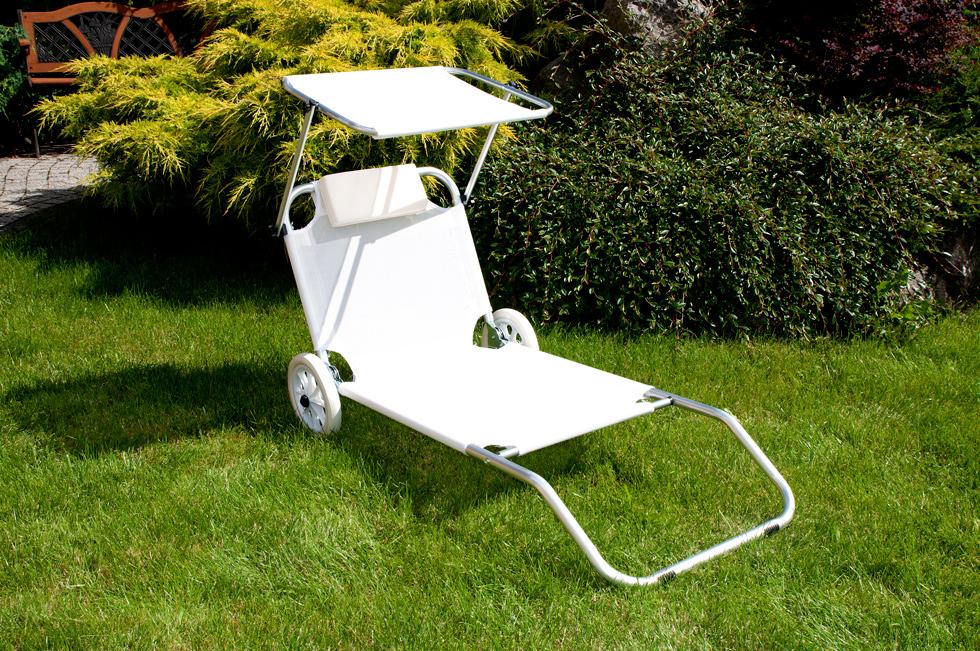 Leżak plażowy na kółkach ogrodowy z daszkiem kolor ECRU - leżak na kółkach ecru