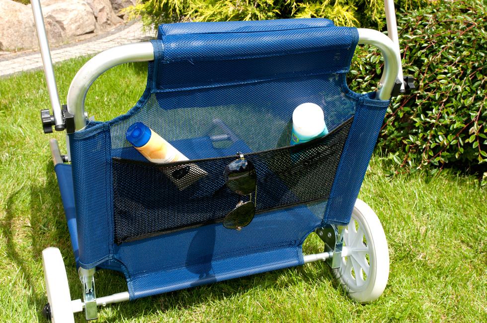 Leżak plażowy na kółkach ogrodowy z daszkiem kolor NIEBIESKI - leżak na kółkach niebieski - obrazek 4