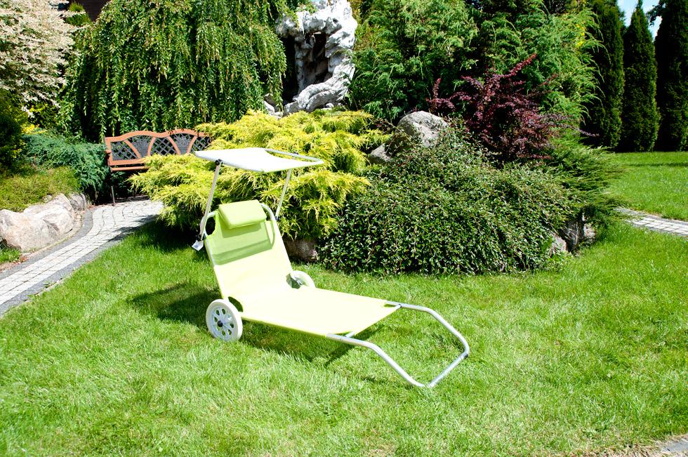 Leżak plażowy na kółkach ogrodowy z daszkiem kolor PISTACJOWY - leżak na kółkach pistacjowy - obrazek 5