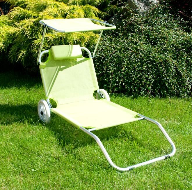 Leżak plażowy na kółkach ogrodowy z daszkiem kolor PISTACJOWY - leżak na kółkach pistacjowy