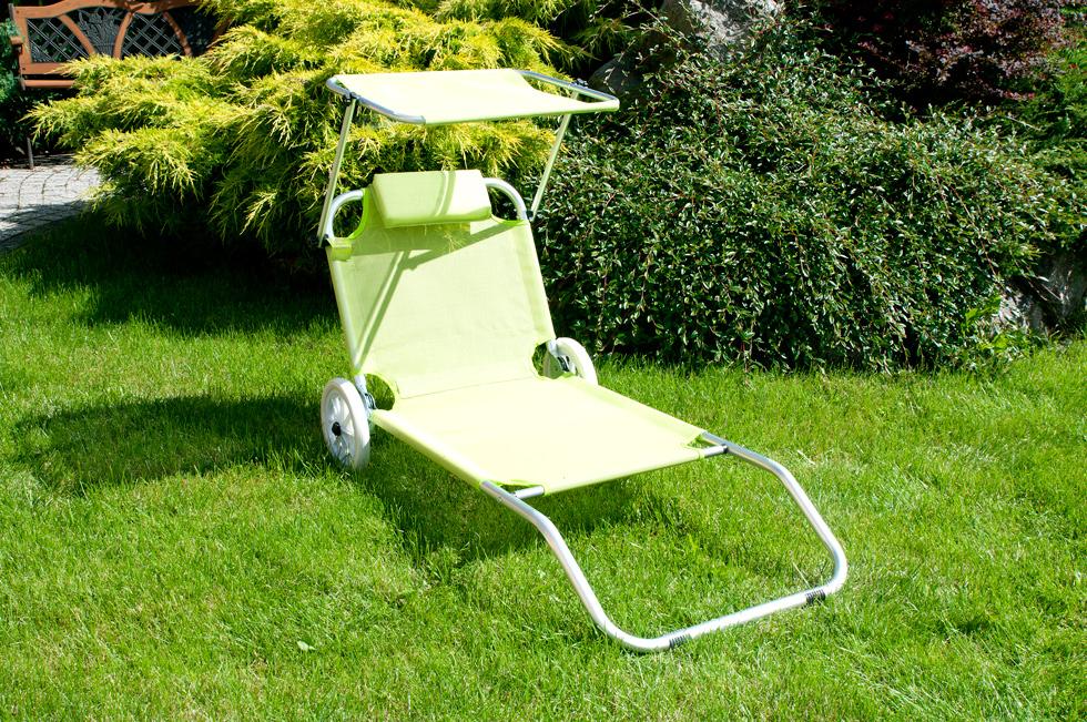 Leżak plażowy na kółkach ogrodowy z daszkiem kolor PISTACJOWY - leżak na kółkach pistacjowy