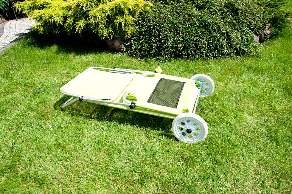 Leżak plażowy na kółkach ogrodowy z daszkiem kolor PISTACJOWY - leżak na kółkach pistacjowy - obrazek 11