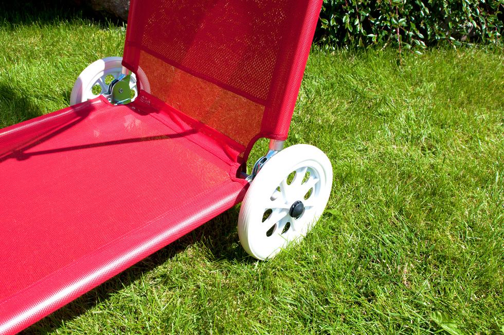 Leżak plażowy na kółkach ogrodowy z daszkiem kolor CZERWONY - leżak na kółkach czerwony - obrazek 8