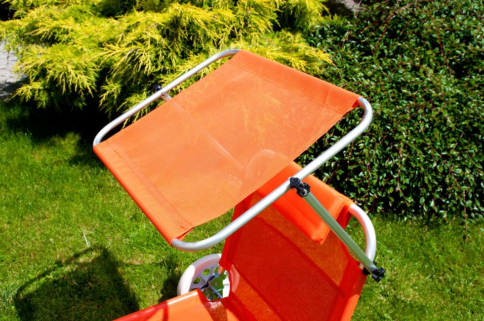 Leżak plażowy na kółkach ogrodowy z daszkiem kolor POMARAŃCZOWY - leżak na kółkach pomarańczowy - obrazek 4