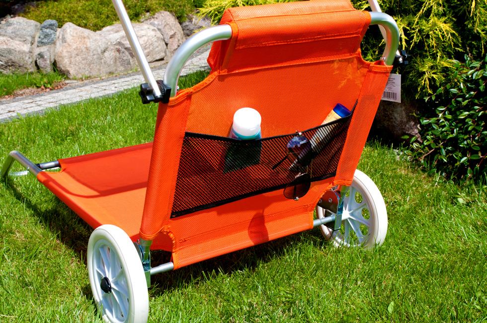 Leżak plażowy na kółkach ogrodowy z daszkiem kolor POMARAŃCZOWY - leżak na kółkach pomarańczowy - obrazek 6