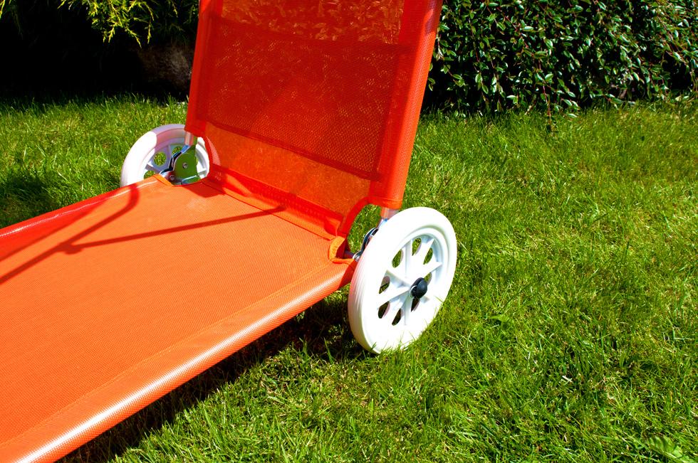 Leżak plażowy na kółkach ogrodowy z daszkiem kolor POMARAŃCZOWY - leżak na kółkach pomarańczowy - obrazek 7