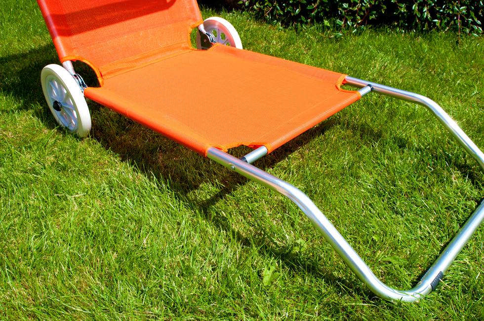 Leżak plażowy na kółkach ogrodowy z daszkiem kolor POMARAŃCZOWY - leżak na kółkach pomarańczowy - obrazek 9