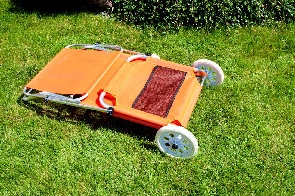 Leżak plażowy na kółkach ogrodowy z daszkiem kolor POMARAŃCZOWY - leżak na kółkach pomarańczowy - obrazek 10