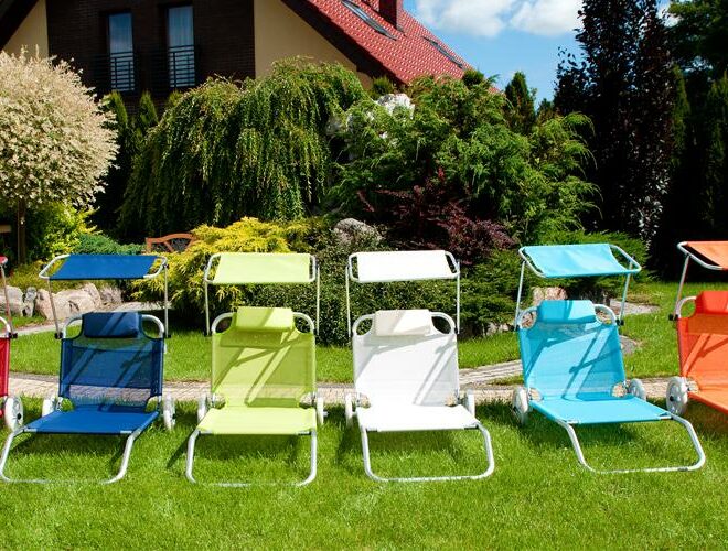 Alternative view of Leżak plażowy na kółkach ogrodowy z daszkiem kolor TURKUSOWY - leżak na kółkach turkusowy