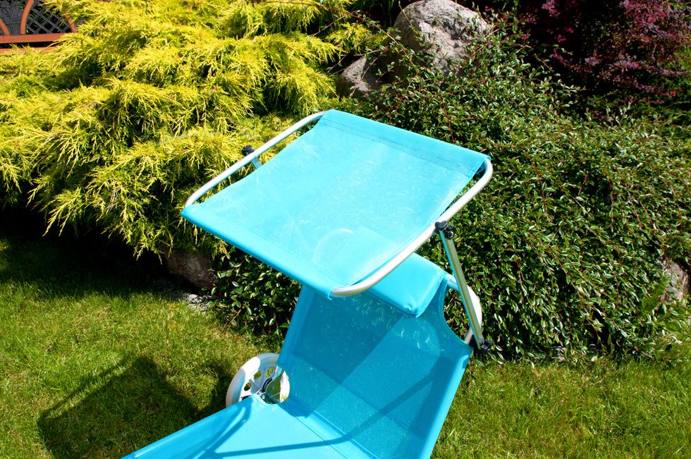 Leżak plażowy na kółkach ogrodowy z daszkiem kolor TURKUSOWY - leżak na kółkach turkusowy - obrazek 4