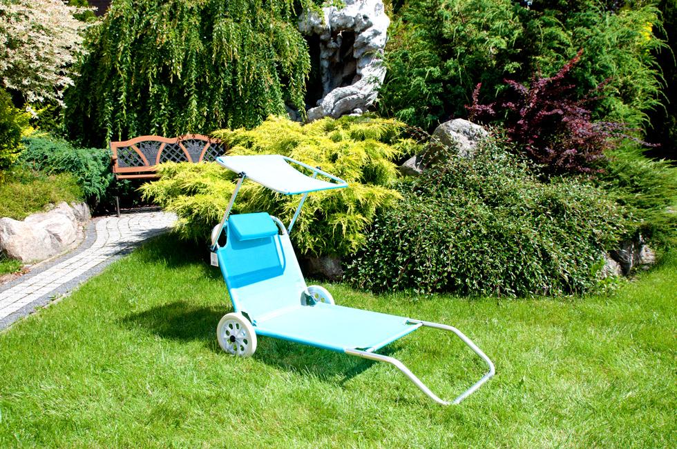 Leżak plażowy na kółkach ogrodowy z daszkiem kolor TURKUSOWY - leżak na kółkach turkusowy - obrazek 5