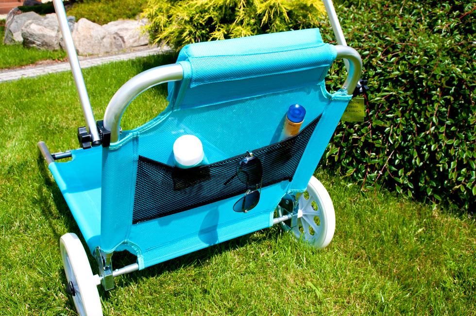 Leżak plażowy na kółkach ogrodowy z daszkiem kolor TURKUSOWY - leżak na kółkach turkusowy - obrazek 6