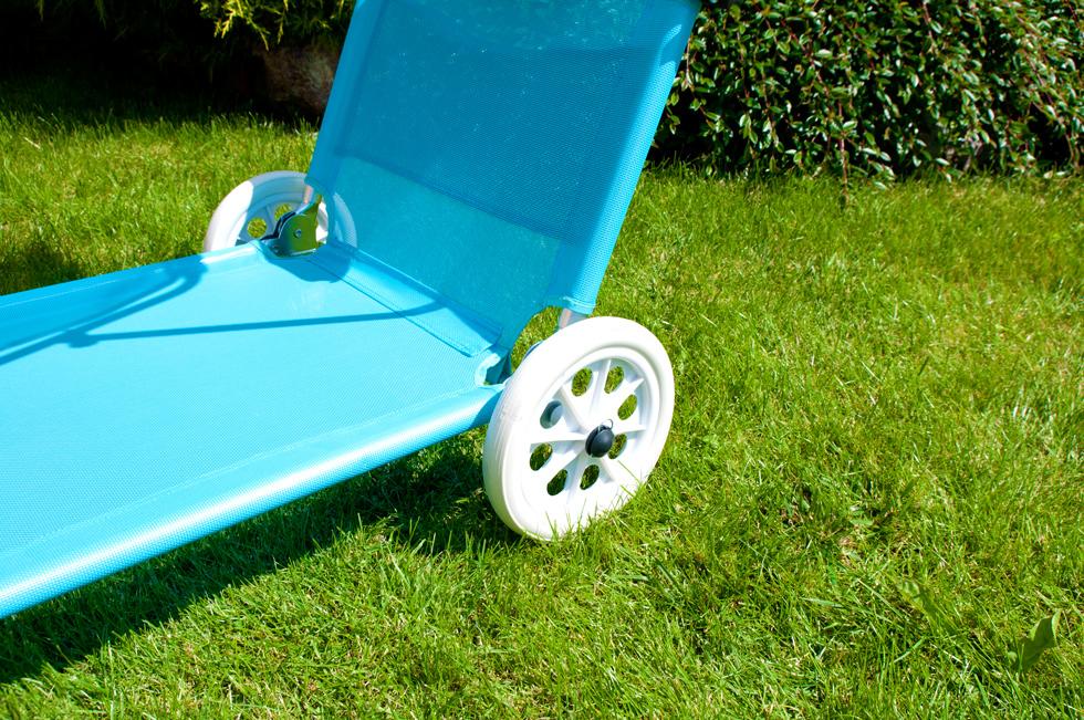 Leżak plażowy na kółkach ogrodowy z daszkiem kolor TURKUSOWY - leżak na kółkach turkusowy - obrazek 7