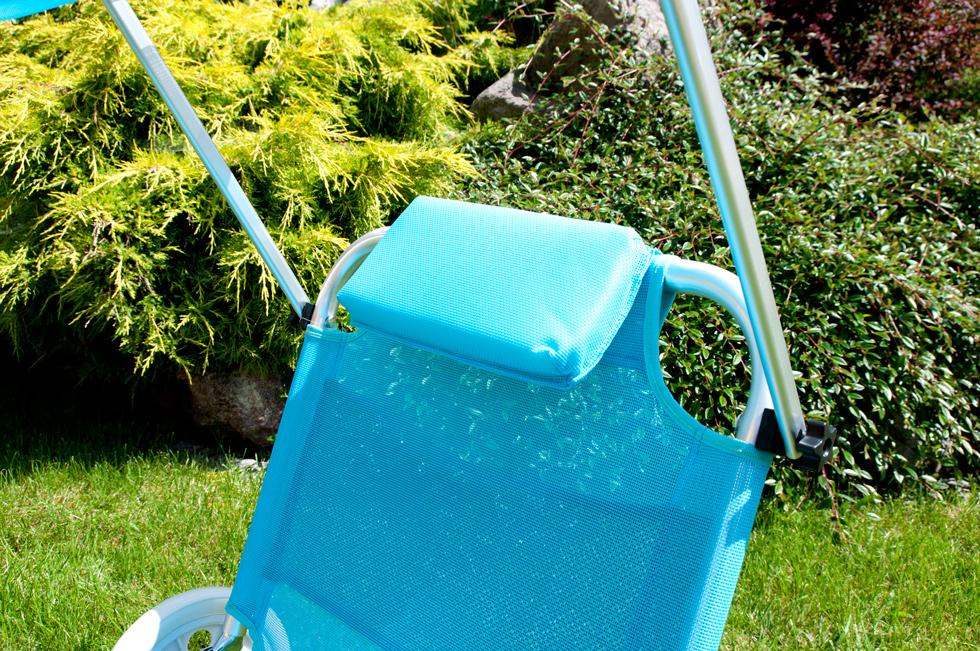 Leżak plażowy na kółkach ogrodowy z daszkiem kolor TURKUSOWY - leżak na kółkach turkusowy - obrazek 9