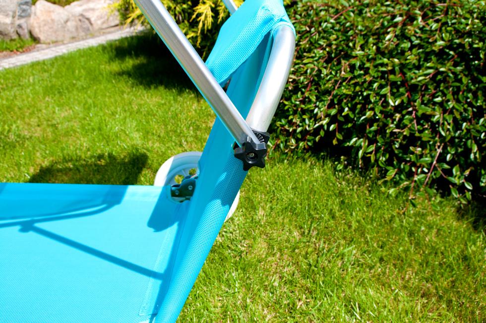 Leżak plażowy na kółkach ogrodowy z daszkiem kolor TURKUSOWY - leżak na kółkach turkusowy - obrazek 10