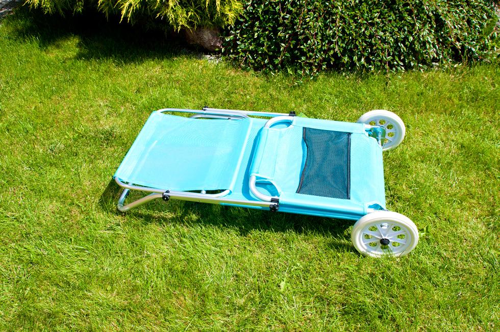 Leżak plażowy na kółkach ogrodowy z daszkiem kolor TURKUSOWY - leżak na kółkach turkusowy - obrazek 12