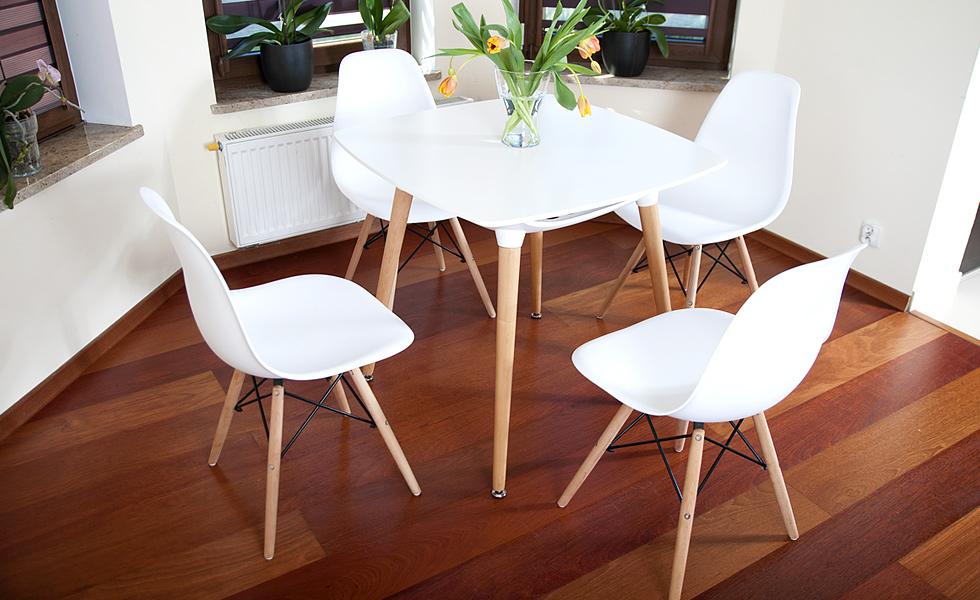 NOWOCZESNY ZESTAW STÓŁ + 4 KRZESŁA kolekcja MEDIOLAN KWADRATOWY BIAŁY - zestaw MEDIOLAN biały KWADRATOWY stół + 4 krzesła