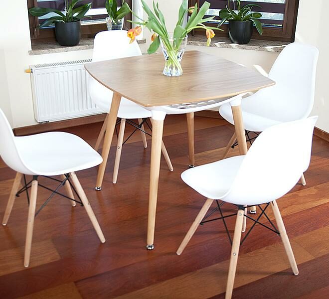 NOWOCZESNY ZESTAW STÓŁ + 4 KRZESŁA MEDIOLAN KWADRATOWY BUKOWY - ZESTAW MEDIOLAN bukowy KWADRATOWY