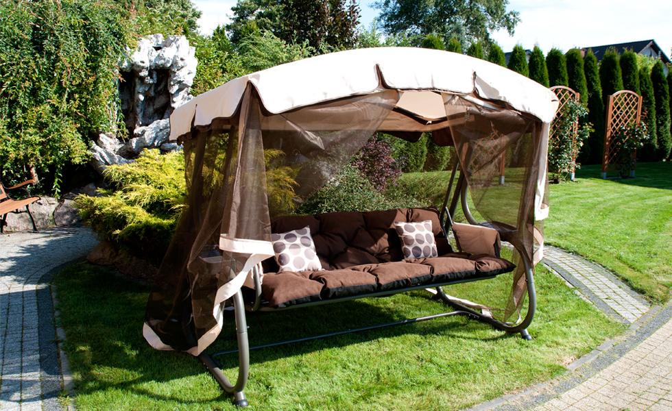 HUŚTAWKA OGRODOWA 4-osobowa BLANCA z moskitierą BRĄZOWA - Huśtawka BLANCA Brązowa