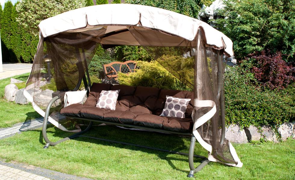 HUŚTAWKA OGRODOWA 4-osobowa BLANCA z moskitierą BRĄZOWA - Huśtawka BLANCA Brązowa - obrazek 5
