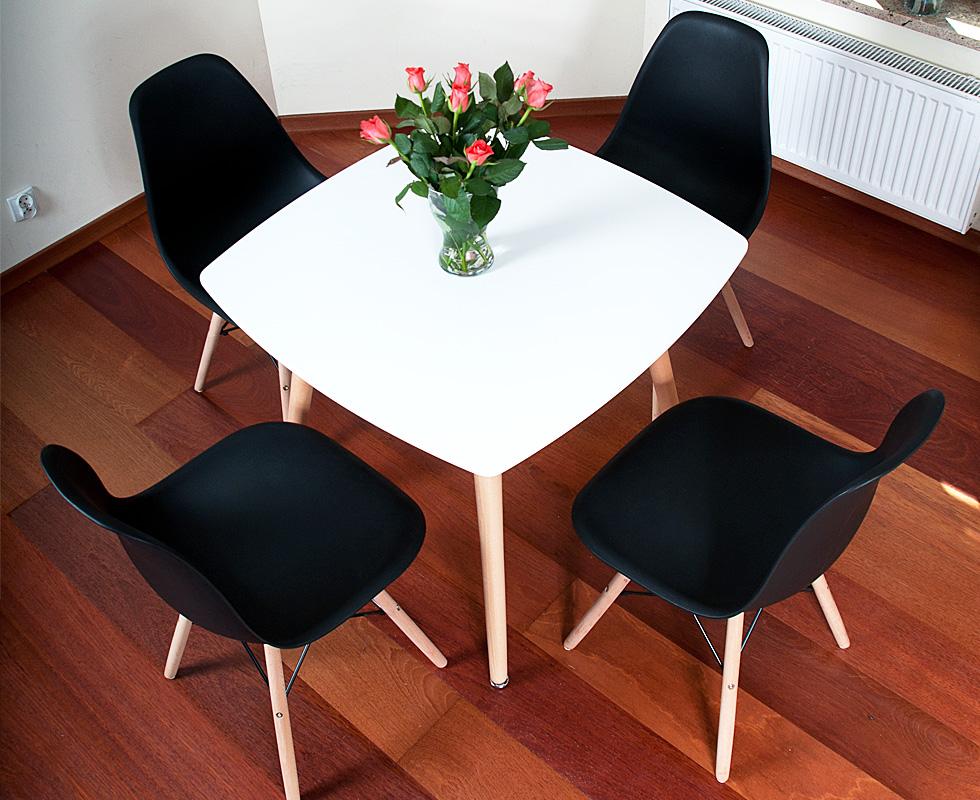 ZESTAW STÓŁ biały + 4 KRZESŁA czarne kolekcja MEDIOLAN KWADRATOWY - zestaw MEDIOLAN biało-czarny KWADRATOWY stół + 4 krzesła - obrazek 8