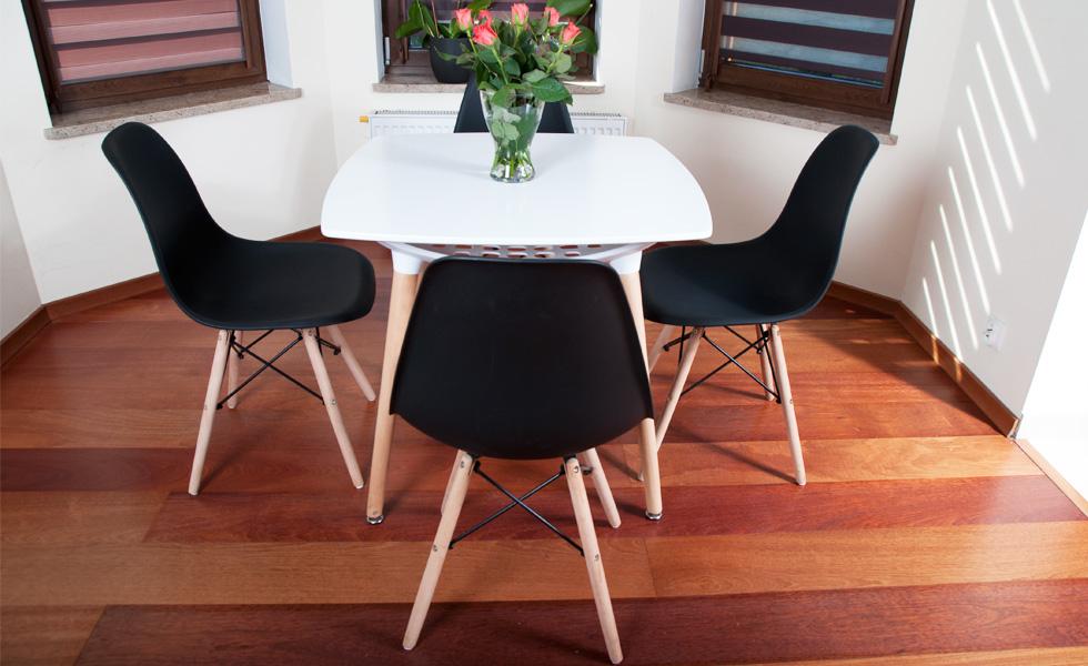 ZESTAW STÓŁ biały + 4 KRZESŁA czarne kolekcja MEDIOLAN KWADRATOWY - zestaw MEDIOLAN biało-czarny KWADRATOWY stół + 4 krzesła - obrazek 9