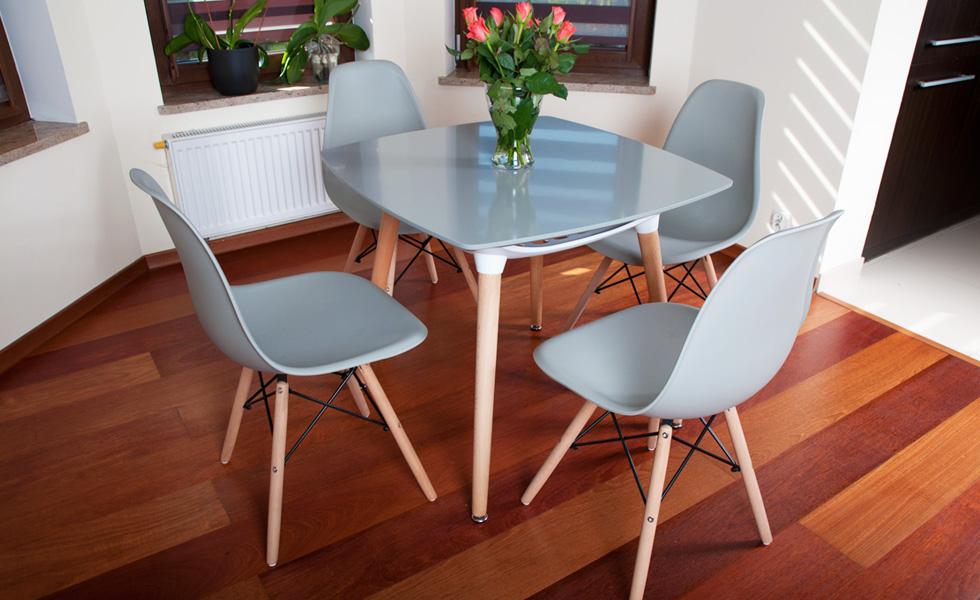 NOWOCZESNY ZESTAW STÓŁ + 4 KRZESŁA kolekcja MEDIOLAN KWADRATOWY SZARY - zestaw MEDIOLAN szary KWADRATOWY stół + 4 krzesła