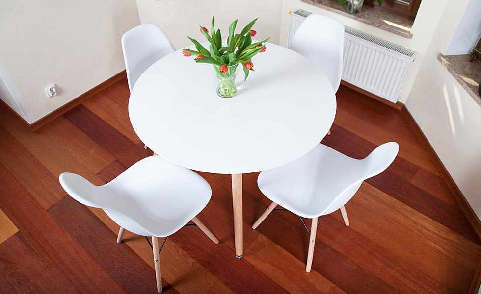 NOWOCZESNY ZESTAW STÓŁ OKRĄGŁY FI 100 BIAŁY + 4 KRZESŁA - Zestaw MEDIOLAN biały OKRĄGŁY 100 - obrazek 9