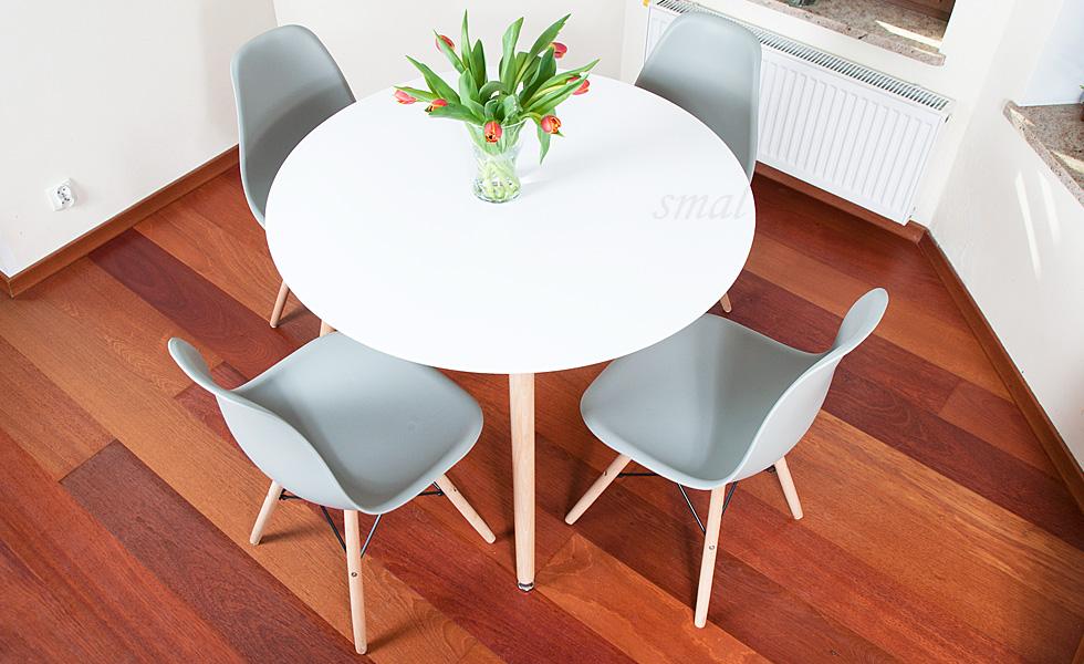 NOWOCZESNY ZESTAW STÓŁ OKRĄGŁY FI 100 BIAŁY + 4 KRZESŁA SZARE - Zestaw MEDIOLAN biało-szary OKRĄGŁY 100 - obrazek 9