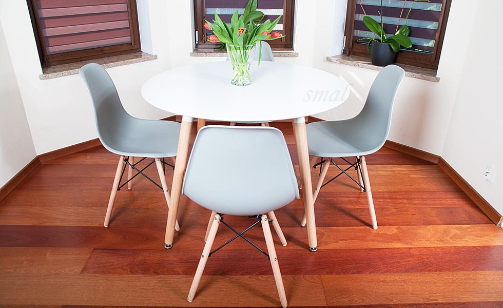 NOWOCZESNY ZESTAW STÓŁ OKRĄGŁY FI 100 BIAŁY + 4 KRZESŁA SZARE - Zestaw MEDIOLAN biało-szary OKRĄGŁY 100 - obrazek 10