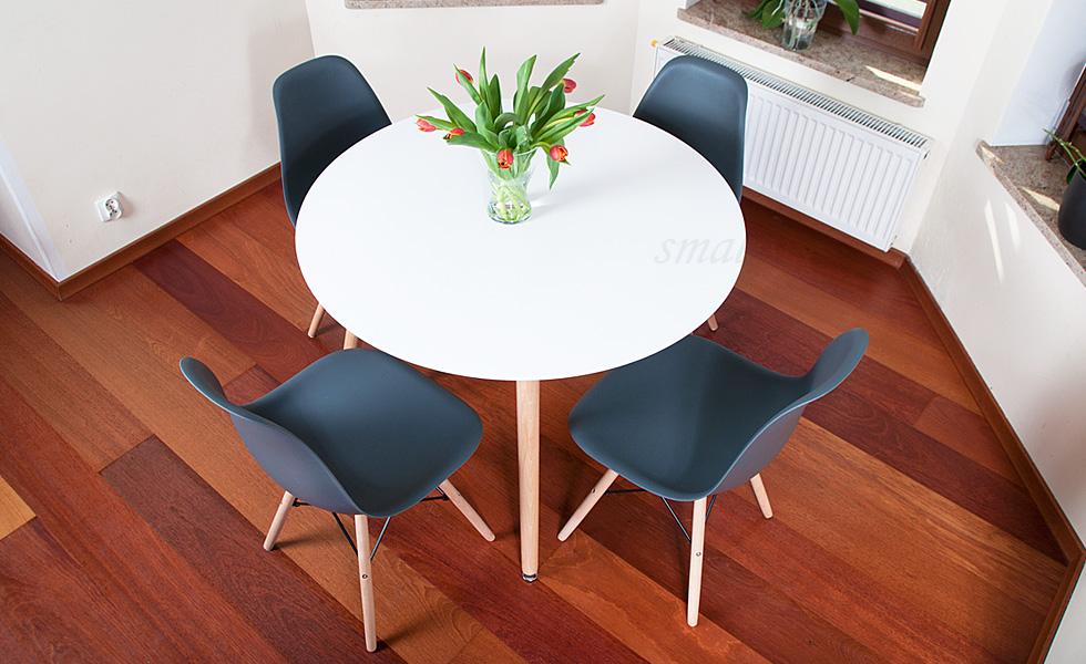 NOWOCZESNY ZESTAW STÓŁ OKRĄGŁY FI 100 BIAŁY + 4 KRZESŁA GRAFITOWE - Zestaw MEDIOLAN biało-grafitowe OKRĄGŁY 100 - obrazek 12